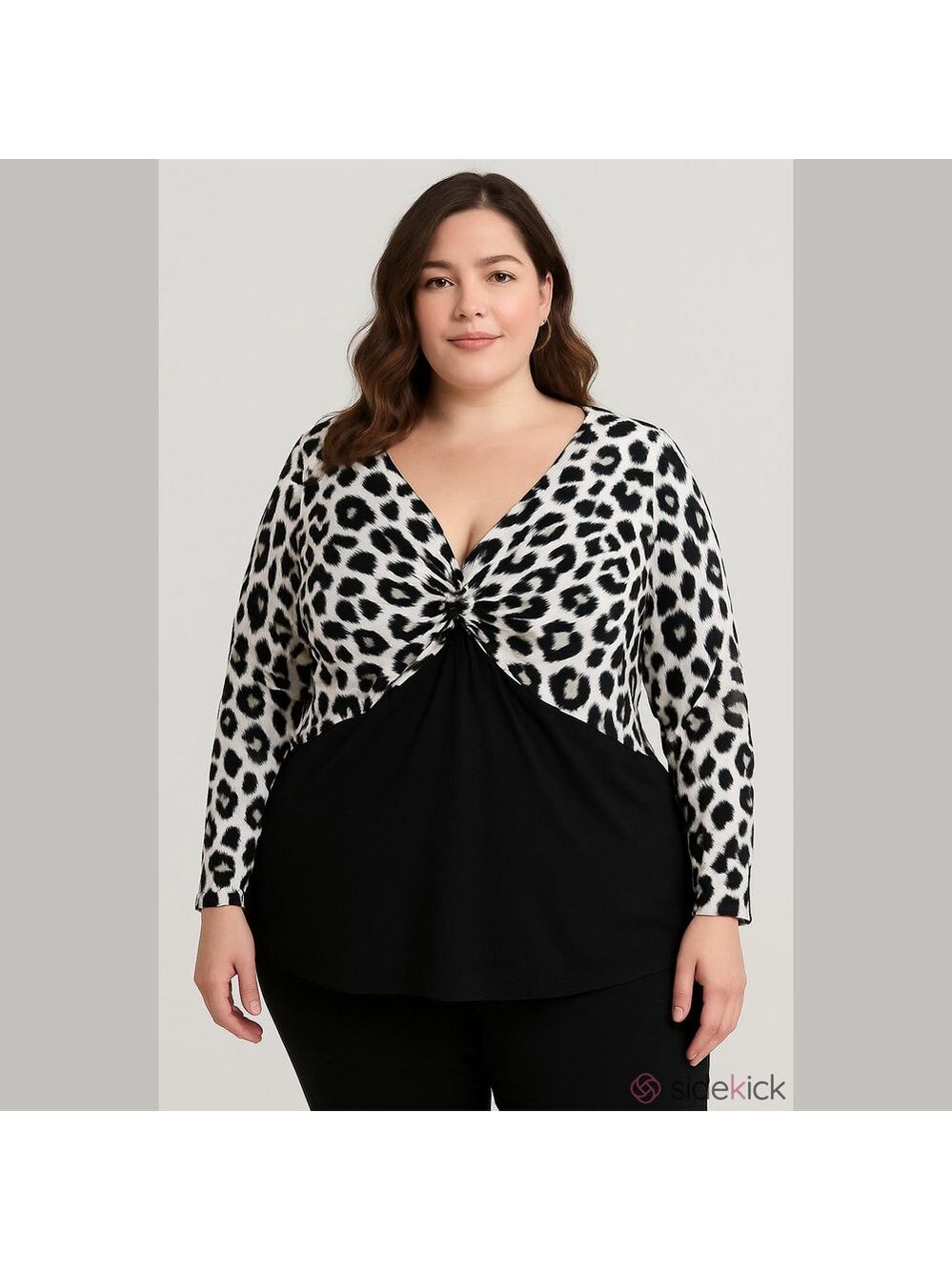 Black and White Leopard Twist-Front Top - Picture 1 of 5